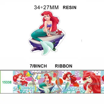 

Japan printed cartoon The Mermaid grosgrain ribbon and resin sets 7/8inch 50yard ribbon and 50pcs resin 1 sets REB163