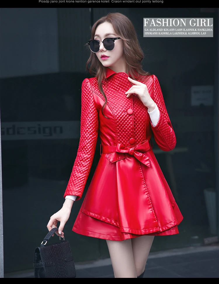 Ayunsue плюс Размеры 4XL новые осенние модные Искусственная кожа куртка Дамы Основные streetwomen длинные красные Цвета хорошее качество LX920