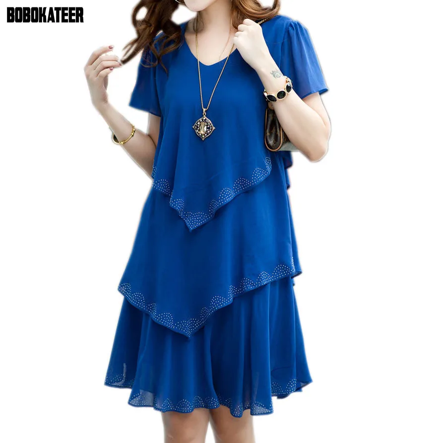 Vestidos Femininos 2015 Women Summer Dress Casual Sexy Vintage V Neck Short Sleeve Black Blue Chiffon