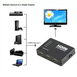 5 портов 1080p HDMI Выключатель Переключатель Селектор разветвитель концентратор с ИК-пультом дистанционного управления для HDTV до 2,5 Гбит/с Full HD