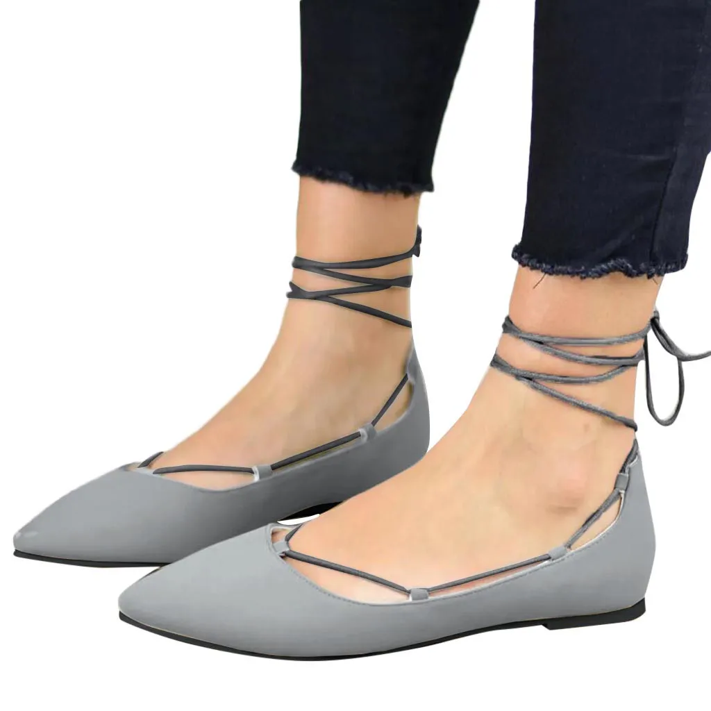 Peu Profonde Simples Noir up Mode Arrivée Orteil Chaussures Dentelle gris Nouvelle Bandage Talon Pointu Casual De Pur Mujer kaki Zapatos Plat Femmes Bouche wq480H