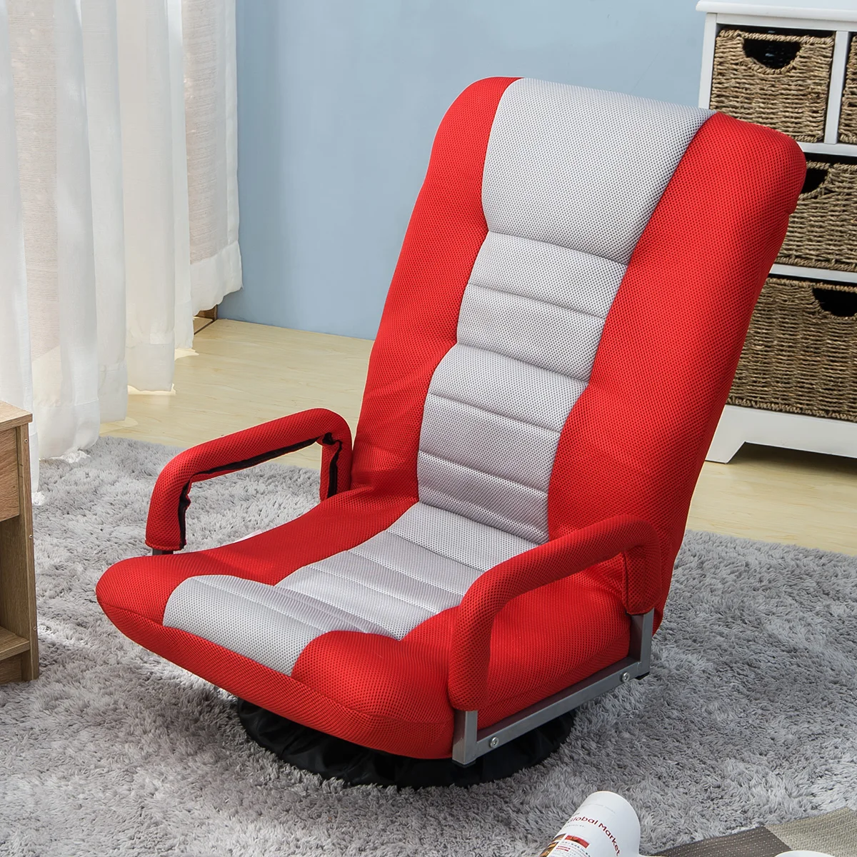 

Floor Gaming Chair, Soft Floor Rocker 7-Position Swivel Chair Adjustable for Kids Teens Adults Playing Video Games, Reading Red