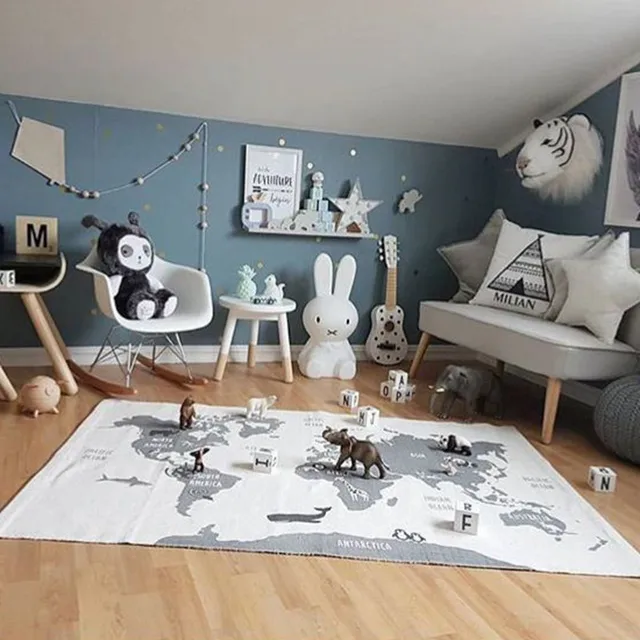 Kids Playing Mats Crawling Rugs World Map Blanket Educational Baby Play Mat Room Decoration Floor Decor Kids Playing Mats Crawling Rugs World Map Blanket Educational Baby Play Mat Room Decoration Floor Decor Carpet 140*90CM