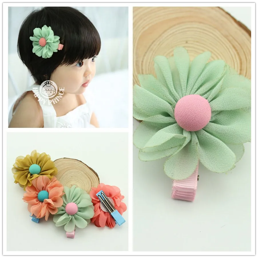 Hot Sale 2016 new chiffon flower girl hair clips flowers hairpins kids
