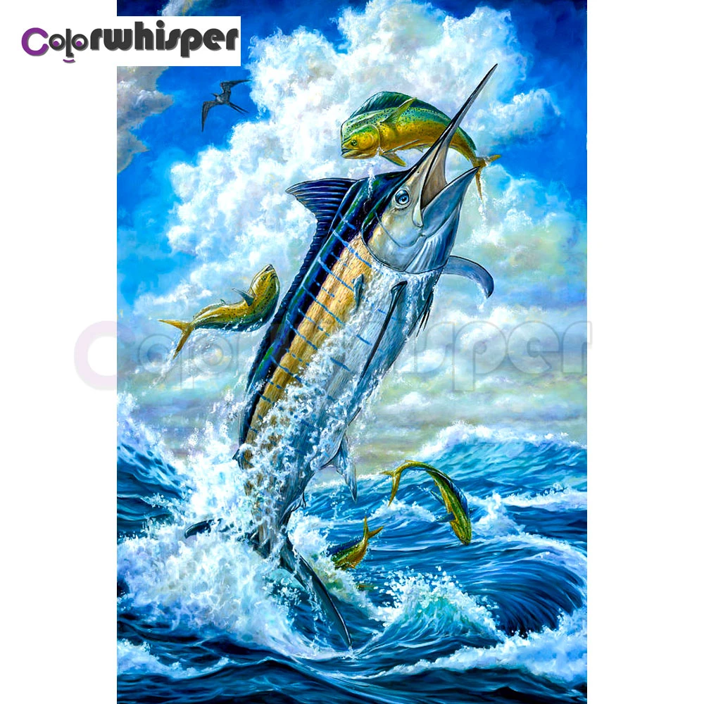 Diamond Painting Full Square Round Daimond Painting Blue Marlin Tuna Fish The Sea Mosaic Rhinestone Embroidery Painting Le02044 Diamond Painting Cross Stitch Aliexpress