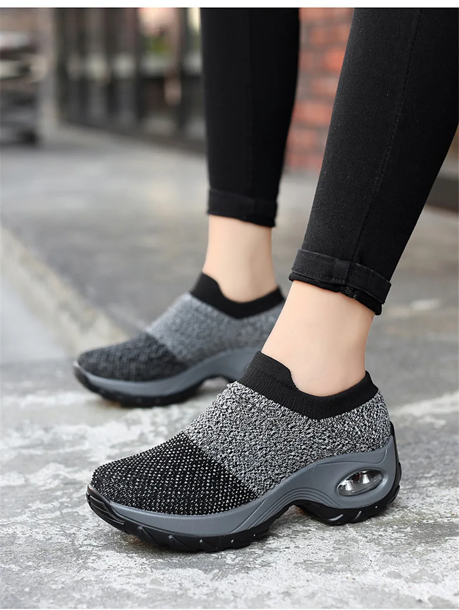 

2019 Autumn women sneakers flat slip on shoes platform sneakers for women black breathable mesh sock sneakers shoes