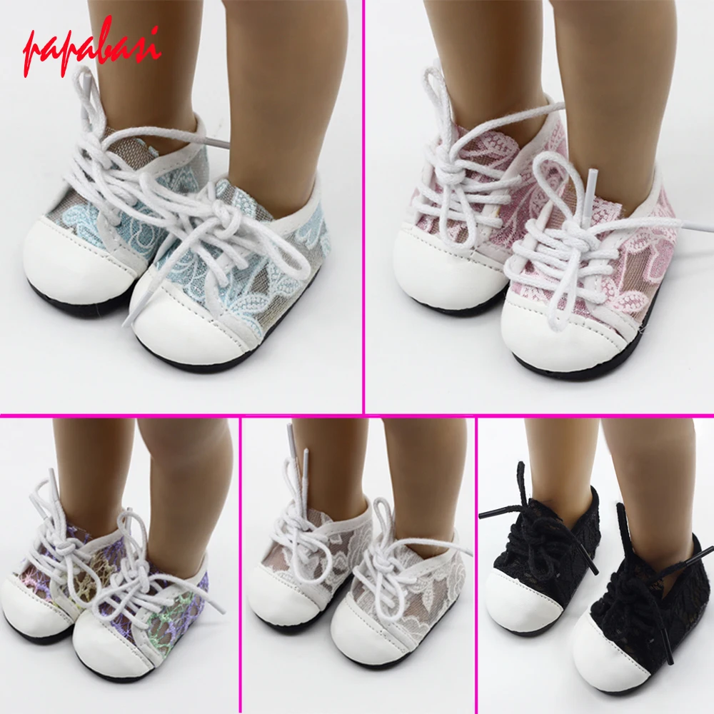 1Pair Doll Lace Sports Shoes For 18 American Girl Dolls Rose Red Glitter Shoes Doll Accessories
