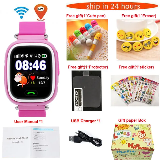 Из России Q90 gps телефон позиционирования модные детские часы 1,22 дюймов цветной сенсорный экран wifi SOS Смарт часы Детские Q50 найти - Цвет: pink package 1