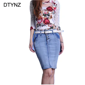 

Jeans Skirt High Waist Women Button Down Pleated Denim Skirts Fashion Office Pencil Skirt Summer Split Sexy Skirts Light Blue