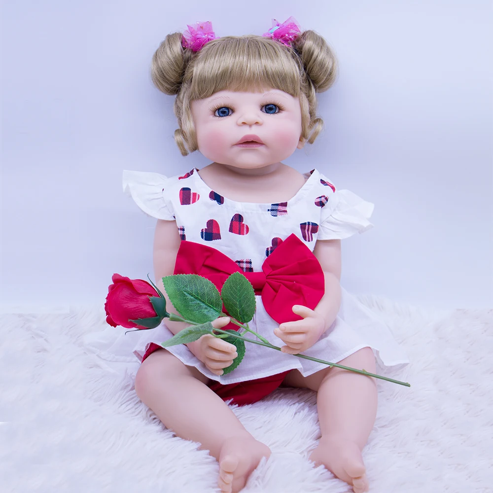 

55CM Real Full Body Silicone Reborn Baby Doll bath Toy Babies Princess Dolls blond Bebe girl Reborn Bonecas Brinquedos gift NPK