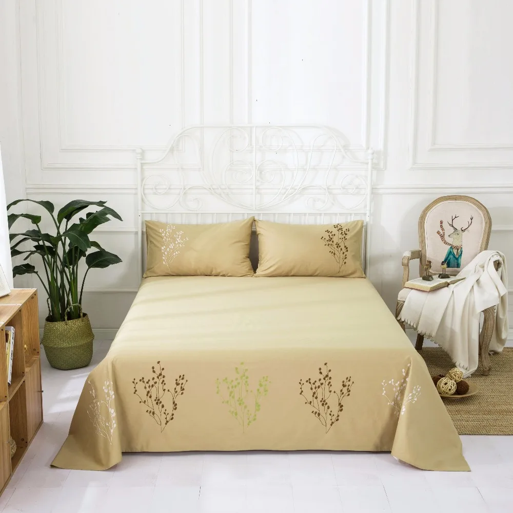 3-Piece Kaylee Floral Embroidered Bed Sheet Set +2 Pillowcase for Wedding Decor Queen Twin Full Bedsheet King Size Cotton khaki | Дом и сад