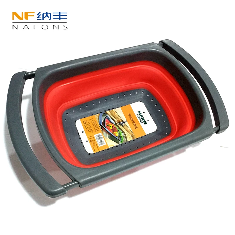

PP+TPR Fruit Vegetable Folding Draining Basket Kitchen Strainer Collapsible Colanders with Retractable Handles Kitchen Tools