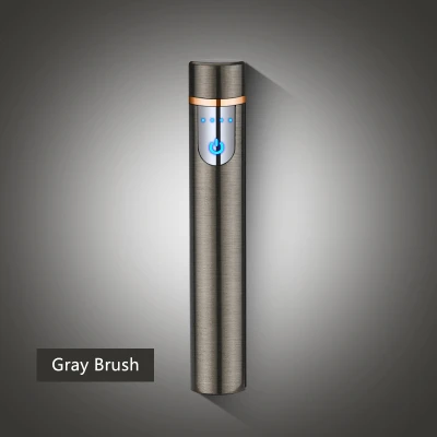 Мини портативный фокус металлический USB Электронная зажигалка светящаяся Кнопка беспламенная плазменная зажигалка ветрозащитный фонарь дуговая зажигалка - Цвет: Grey Brush