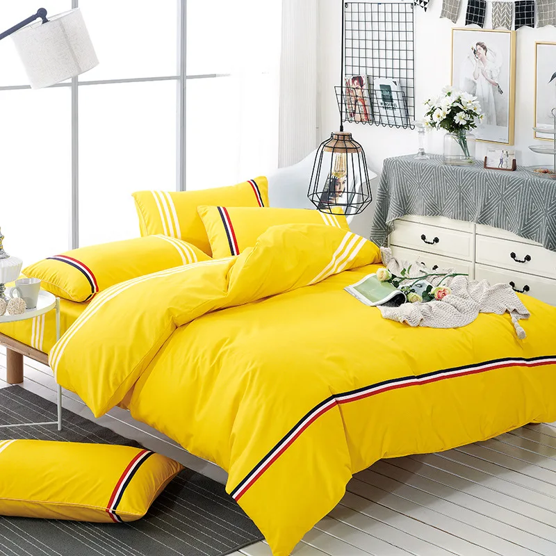 

Brief Style Bedding Sets 100% Polyester Duvet Cover Set Yellow Color Bedclothes Bed Linen Soft Home Textile XF216