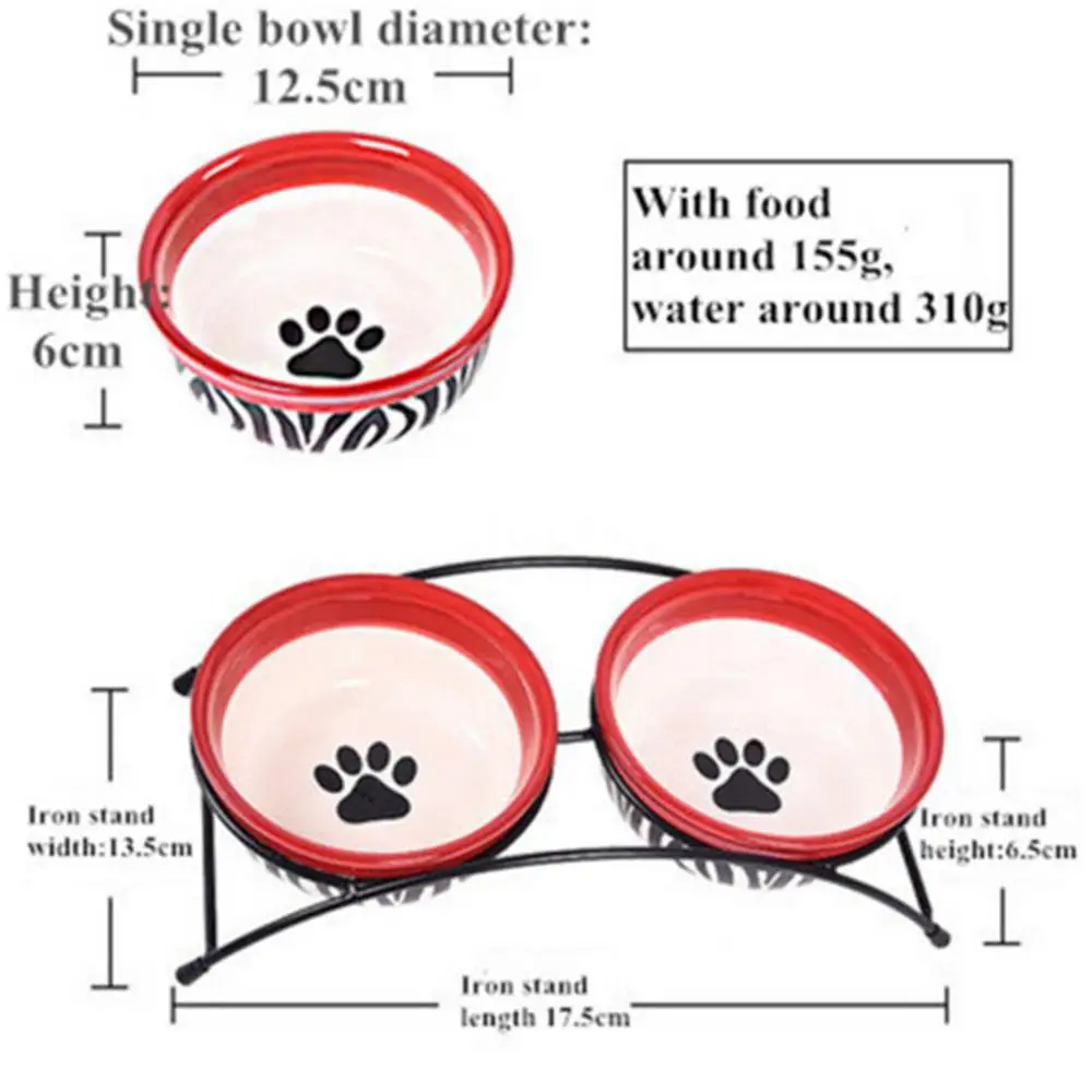 Миска для собак, подставка для домашних собак, керамическая миска для кошек, собачий корм, миска для воды из бамбука, повышенные кормушки для домашних животных, миска для щенка, собак - Цвет: red double bowl