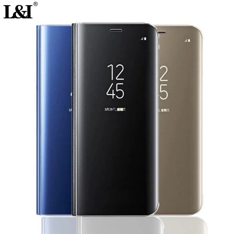 L&I View Flip Phone Case For Samsung Galaxy S8 S8 PLUS Mirror Case Leather Smart Clear View Flip Official Standing Phone Cover cases-for-s8+