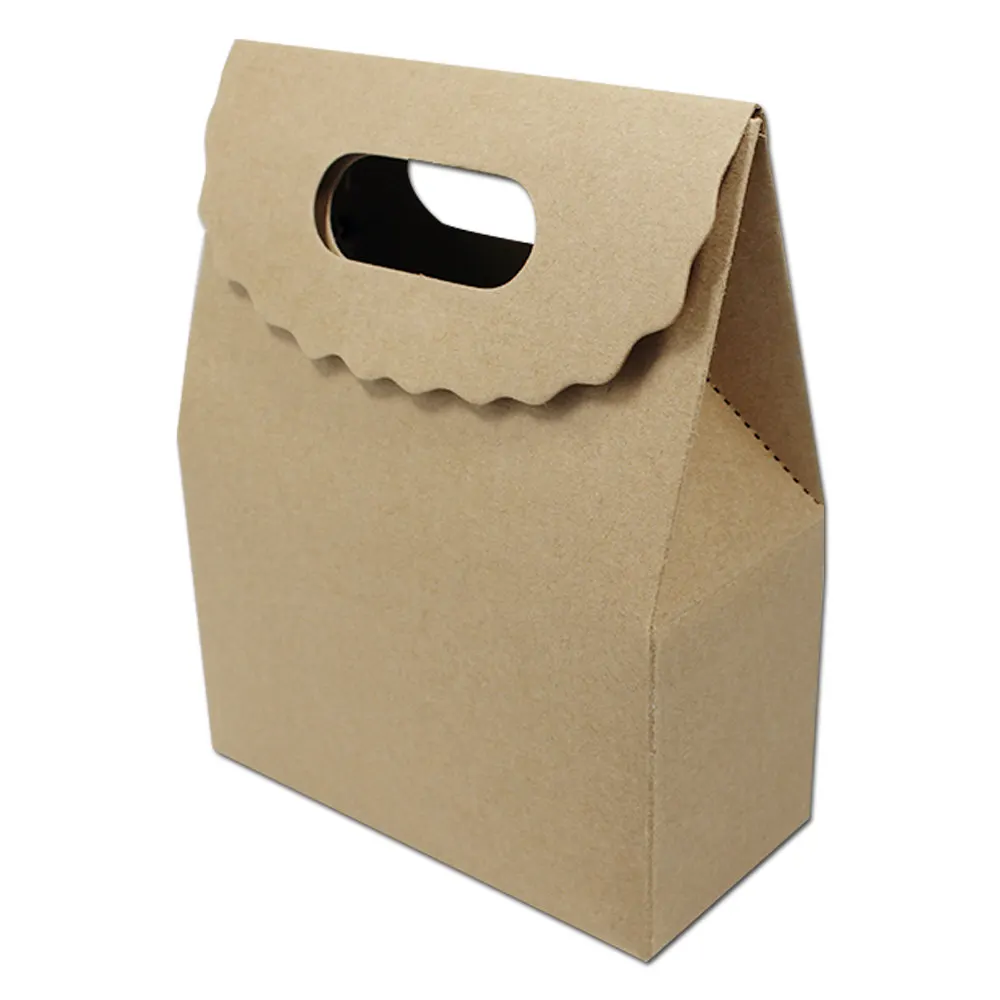12.5*16+5cm Brown Handle Box Bag Gift Party Bakery Cookies Cake Candy
