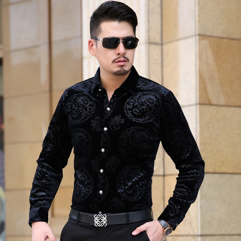 Prix KUYOMENS À Manches Longues Hommes Chemises pour Hommes Automne Britannique de Style Velours formelle Hommes Pleine Manches Robe Chemise Pour Homme Mince Masculina Cam