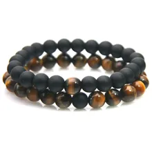 19 стиль натуральный Состаренный камень браслет из Тигрового Глаза 8 мм черная вулканическая лава рок эластичная веревка DIY браслет ювелирные изделия