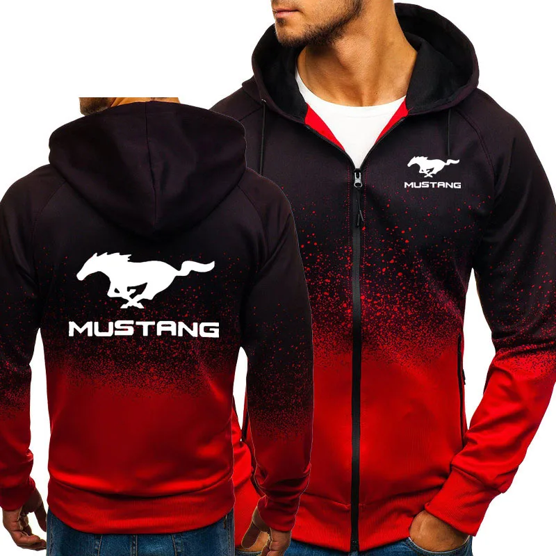 Мужские толстовки Mustang с логотипом автомобиля, повседневные толстовки в стиле хип-хоп Harajuku, флисовые толстовки с капюшоном градиентного цвета, куртка на молнии, мужская одежда