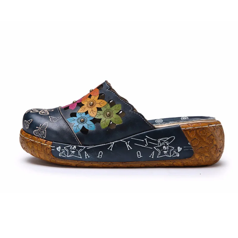 Skup BEYARNE prawdziwej skóry buty kwiat kapcie ręcznie robione slajdy Flip Flop na platformie chodaki dla kobiet kobieta kapcie Plus rozmiar