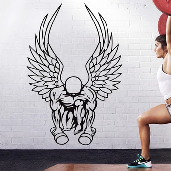 

Car Gym Sticker Fitness WIng Muscle Dumbbell Crossfit Decal Posters Vinyl Wall Decals Parede Decor Mural Gym Sticker