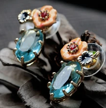 2017 Hot Sale Women Plant Oorbellen Earings Pendientes Mujer Luxury New Fashion Crystal Brand Drip Flowers Jewelry Accessories