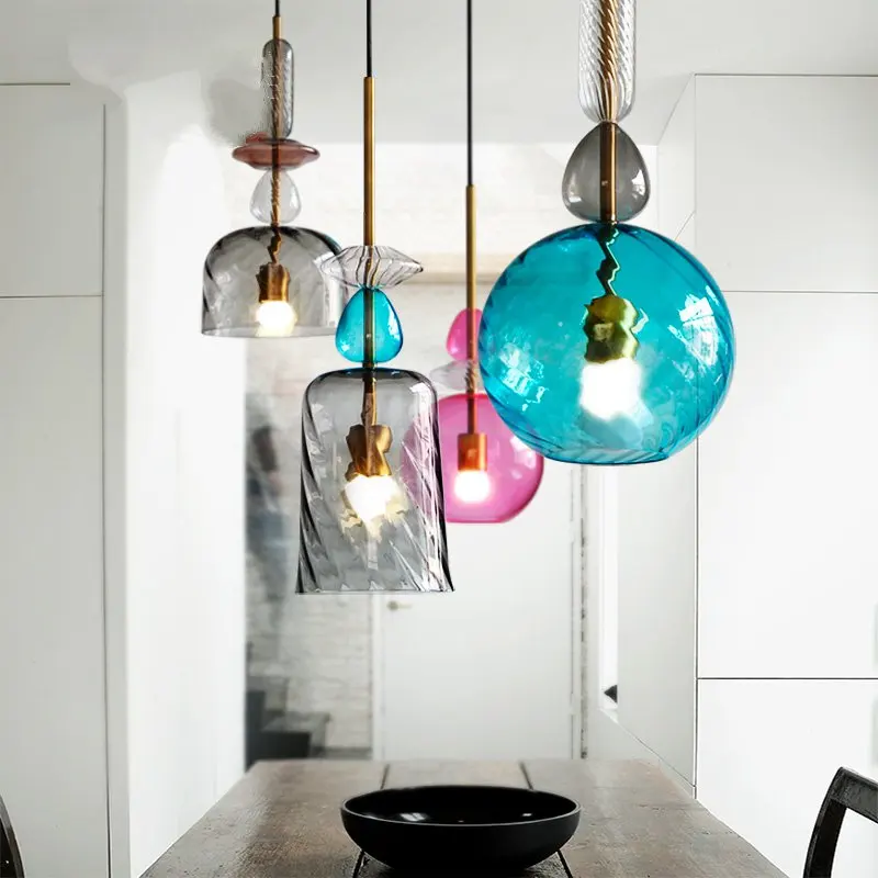 

JAXLONG Colorful Pendant Lights Nordic Creative Living Room lustre Bar Bedroom Pendant Lamp Restaurant Glass Lighting hanglamp