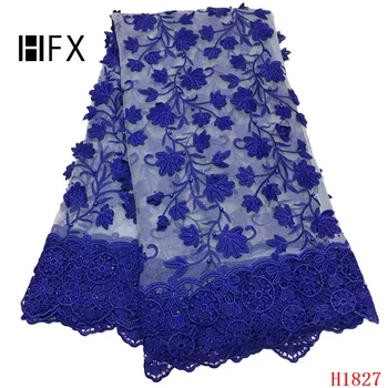 

HFX High Quality African Lace Fabrics Beaded Royal Blue Tulle Lace 2019 Nigeria Embroidered Net Lace Fabric with Stones X1827
