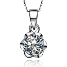 1 карат В Форме Розы SONA имитирует подвеска Бриллиантовая ожерелье твердое серебро кулон ожерелье не тускнеет или выцветает