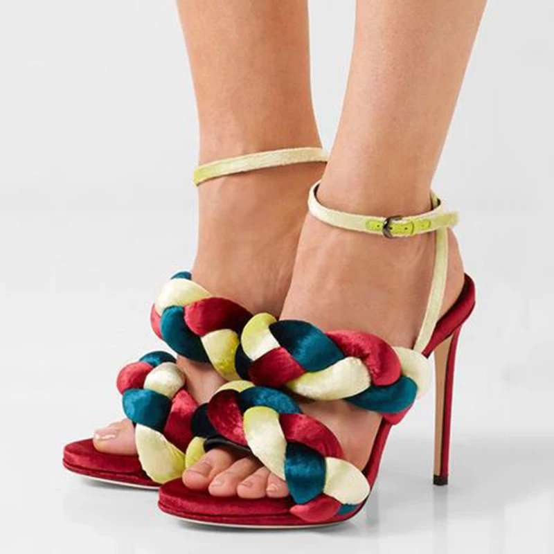 

Eunice Choo Braid Buckle Strap Solid Mix Colors Women Party Gladiator Sandals Platfrom Sexy High Thin Heel Woman Shoes Plus Size