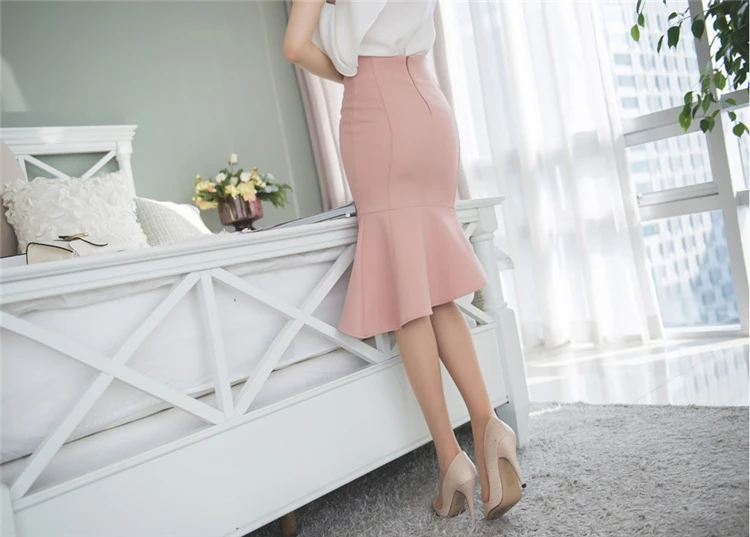 Женская Сексуальная Асимметричная юбка с оборками, розовая эластичная юбка с завышенной талией, асимметричные юбки размера плюс 4XL, облегающая юбка-русалка, Клубная одежда, Faldas