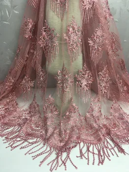 

5yards/lot french lace bridal embroidered tulle lace material.Pink color nigerian african lace fabric for party dress.FCL1851