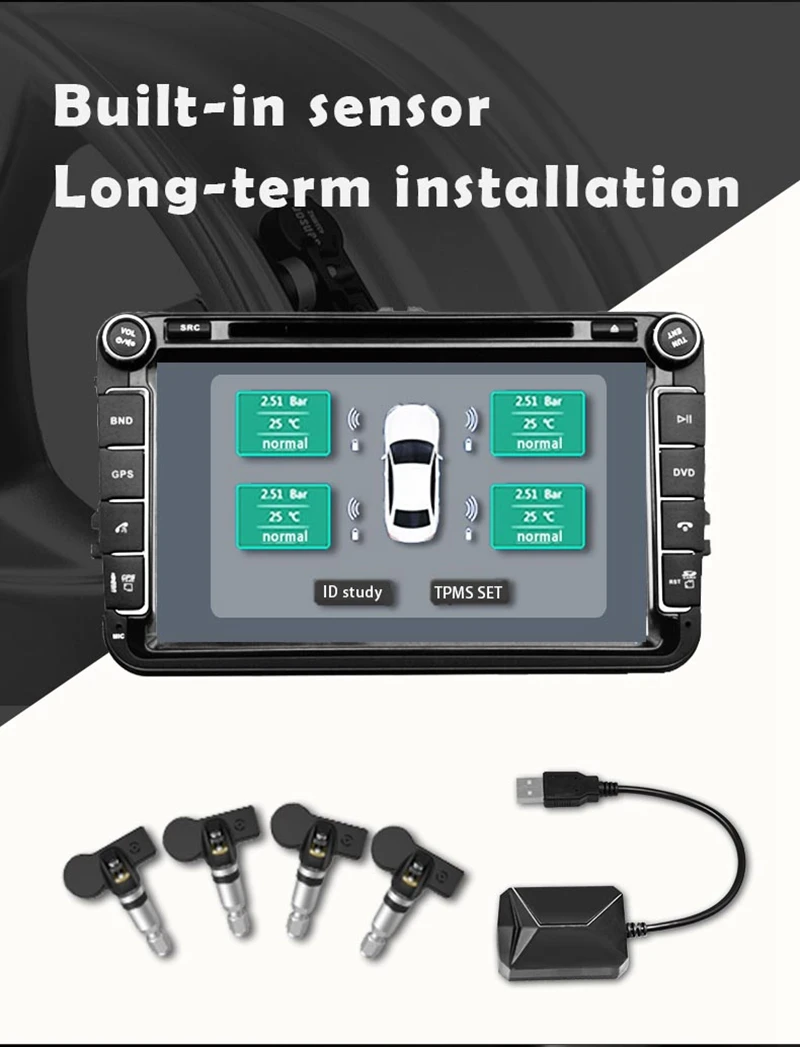 Новая автомобильная система TPMS для Android USB система контроля давления в шинах навигационный дисплей Беспроводная Автомобильная сигнализация безопасности давления в шинах