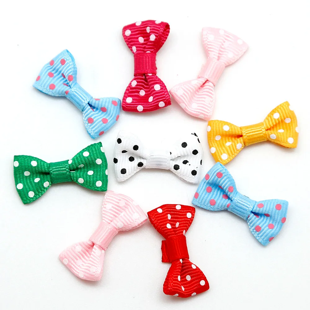 100Pcs Grosgrain Ribbon Bow Tie 3*1.5cm Bowknot Hair Clips Applique DIY