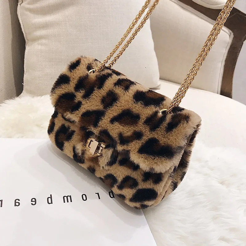 

Women Winter Faux Fur Shoulder Bag Fashion Lady Leopard Print Handbags Female Party Small Girls Tote Bag Christmas Gift Bags