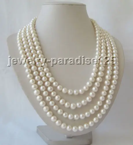 

Genuine AAA+ 100" 8-9mm natural white round freshwater pearl necklace NEW