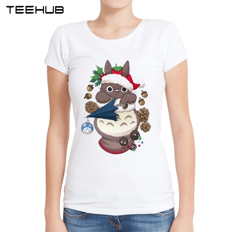 Рождественские женские футболки TEEHUB Totoro забавная футболка Тоторо с принтом