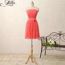 JAEDEN Sleeveless Lace up Back Sashes Bow Chiffon A Line Party Dresses 2017 E377 Strapless Knee Length Bridesmaid Dresses