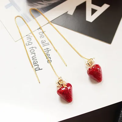 red strawberry ear line Hypoallergenic fadeless fashion jewelry dangle earrings for women girl Christmas gift