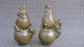 

Antique Old QinDyansty copper Gourd & Beast statue,A Pair, bring good luck, get rid of evil,Free shipping