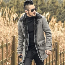 Новинка, зимняя мужская теплая шерстяная куртка из искусственного меха, кожаная мужская куртка, европейский стиль, утолщенная Длинная кожаная куртка, тонкая брендовая одежда