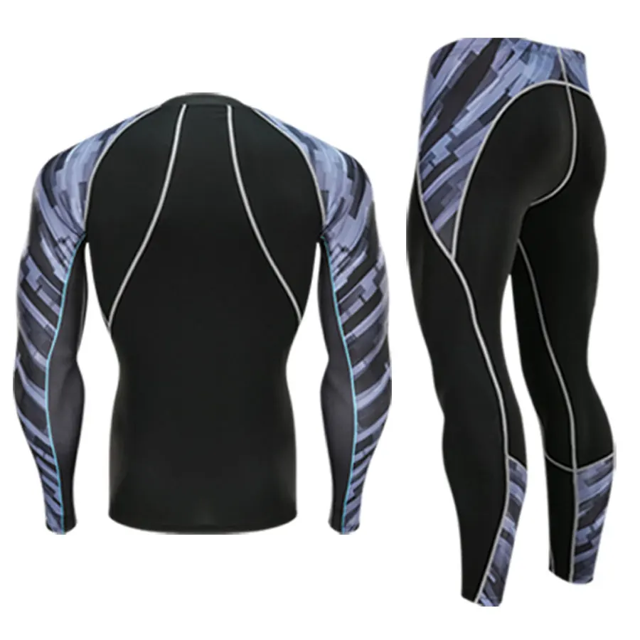 Мужской спортивный комплект для бега, компрессионная рубашка+ штаны, облегающая кожу, с длинными рукавами, Рашгард для фитнеса, ММА, тренировочная одежда, гимнастический костюм для йоги