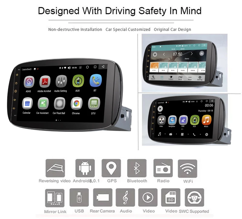 Perfect Android 8.0 9 inch Car DVD Player Stereo Radio GPS Navigation Bluetooth 4GB/32GB Auto Radio for Mercedes-Benz Smart 5