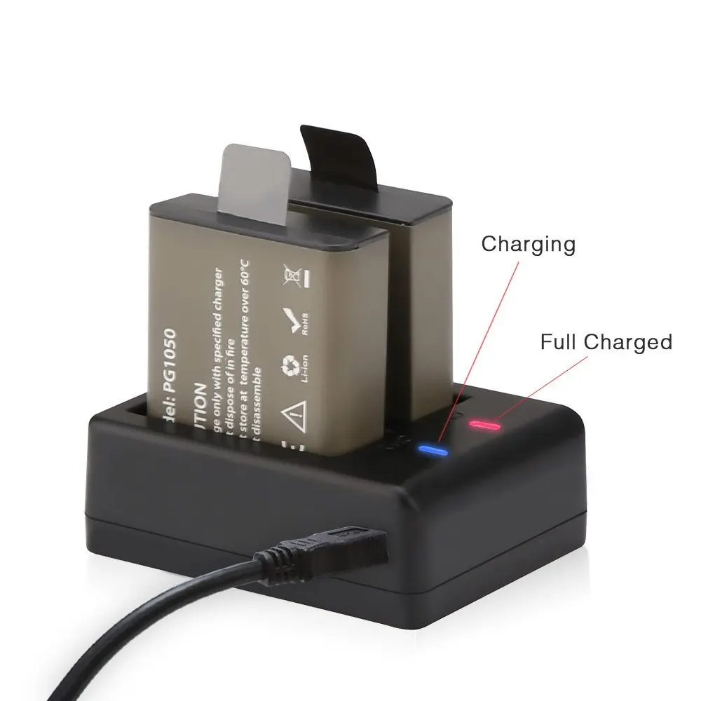 2 шт. 1050 мАч USB Dual Зарядное устройство батарея для AKASO EK7000 EK5000 SJCAM SJ4000 sj5000 SJ6000 sj7000 SJ8000
