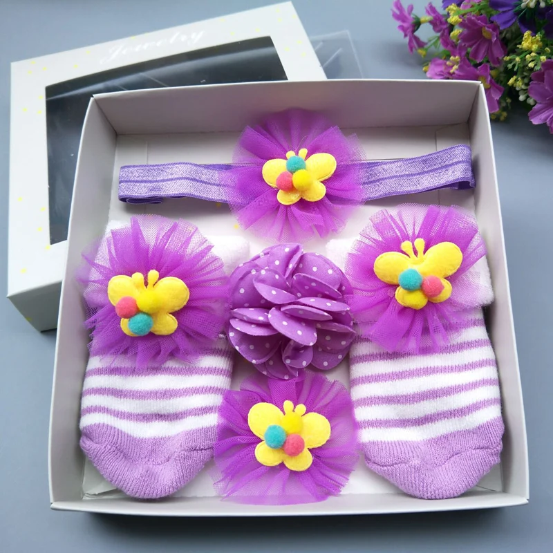 

New Baby Newborn Suit Socks Striped Hair Band Crown Hair Clip Gift Pack Birthday Present Holiday Gift