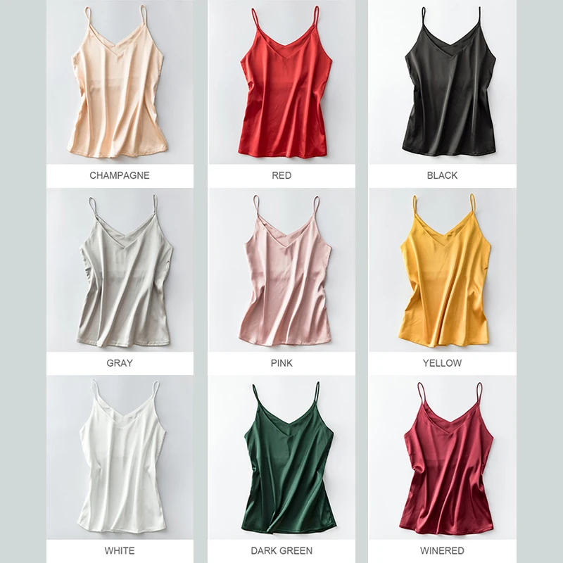 Spaghetti Strap Top Women Halter V Neck Basic White Cami Sleeveless Satin Silk Tank Tops Women'S Summer Camisole Plus Size - Image 5