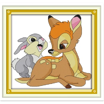 

Little Deer And Little Rabbit Needlework Chinese Counted Cross Stitch Pattern Painting Embroidery Cross Set Cross Stitch Kit