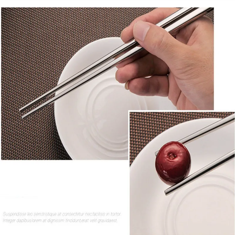 Silver 304 stainless steel non slip chopsticks Square Ultralight