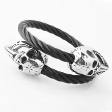 Высококачественный панк 316L Нержавеющая сталь серебристый, черный двойной скелет череп байкер браслет леопардовой раскраски Для мужчин браслет для мальчиков провода цепи